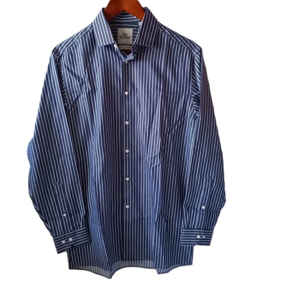 Ben Sherman Men's Button Up Shirt Indigo Blue/White Long Sleeve Striped Size M - Picture 1 of 9
